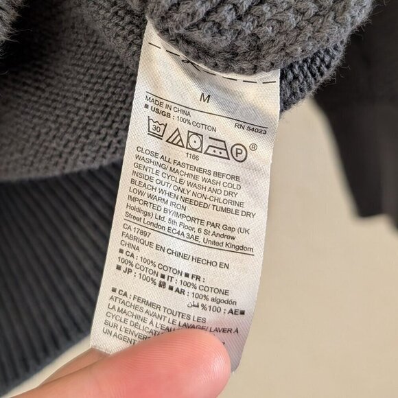 Gap Mens Cardigan Shawl Collar Chunky Waffle Ribbed Knit M Grey Grandpa - Picture 10 of 11